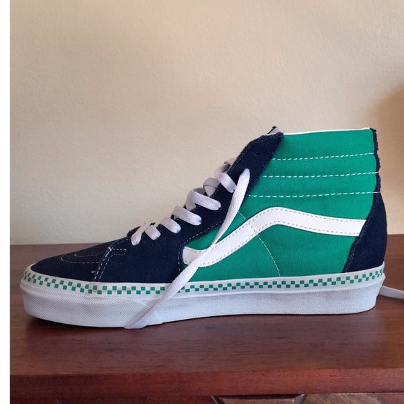 SOLD-unisex Vans checkered sole skater shoes men's 8.5 blue green white - Picture 7 of 11